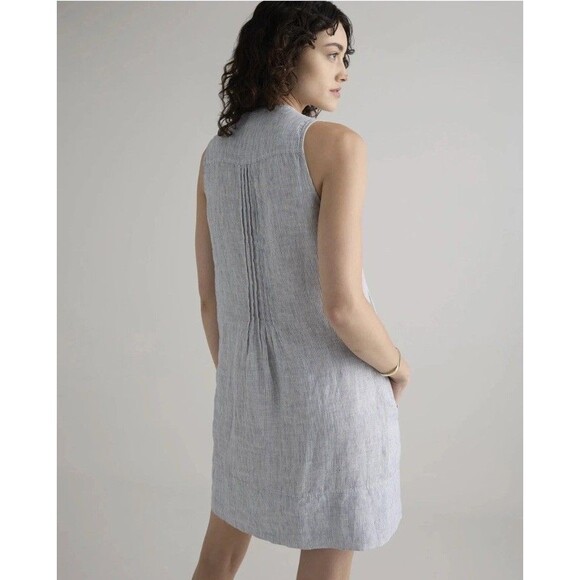 Quince 100% European Linen Sleeveless Swing Dress Blue Pinstripe Women's Size X2 - Picture 3 of 13